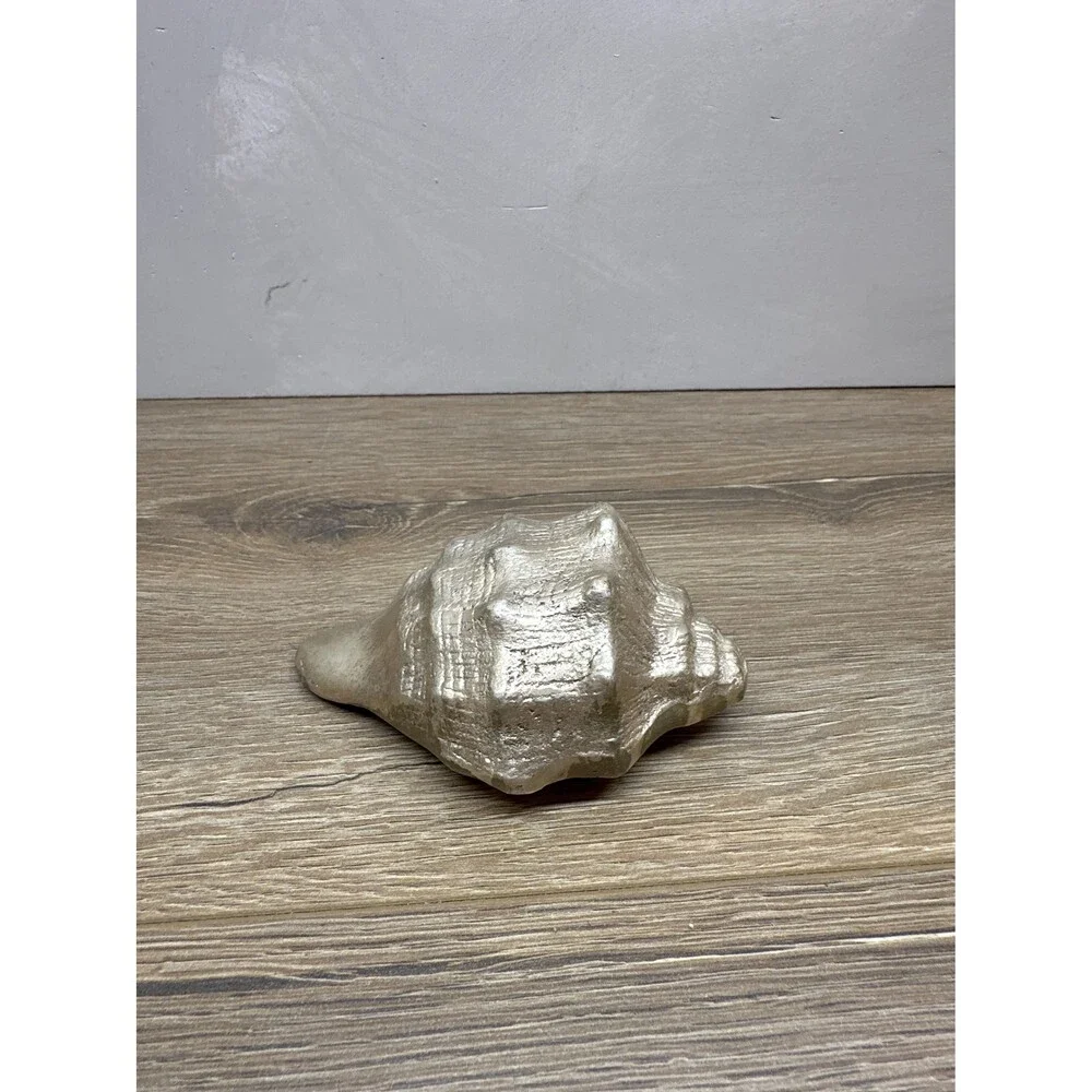 Vintage Solid Brass Small Conch Shell Paperweight, Nautical Ocean Desk Decor, 3.